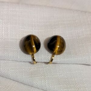 Vintage Chic Tiger's Eye Clip On Gold and Brown Women's Earrings